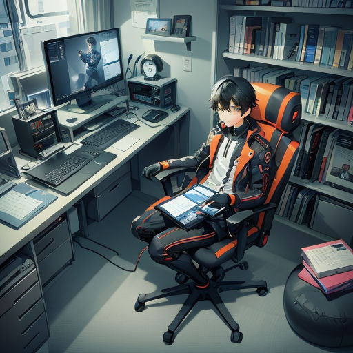 anime boy on computer