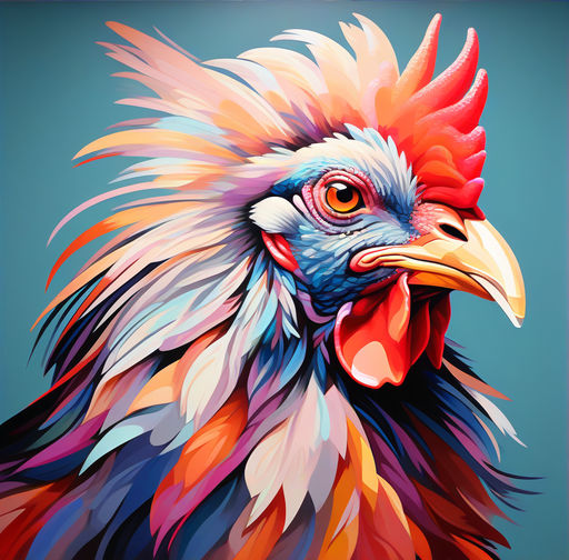 Rick the rooster with radiant color feathers - Playground