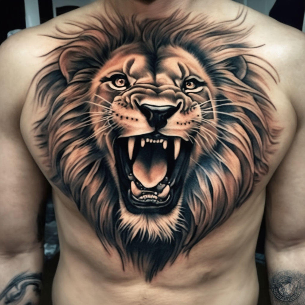 Painted Temple : Tattoos : Back and Chest : Ryan Cumberledge Lion Clock