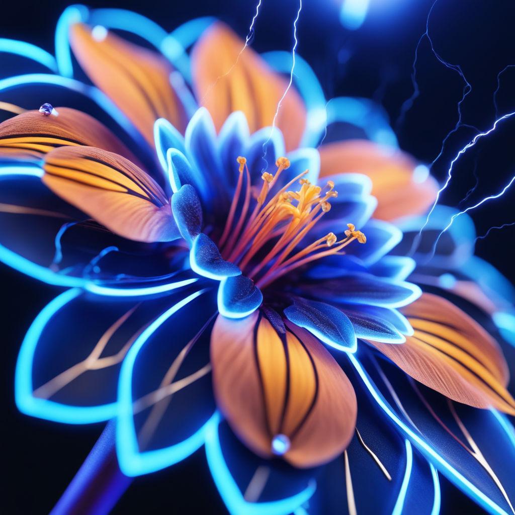 where highly detailed vibrant neon light string flowers