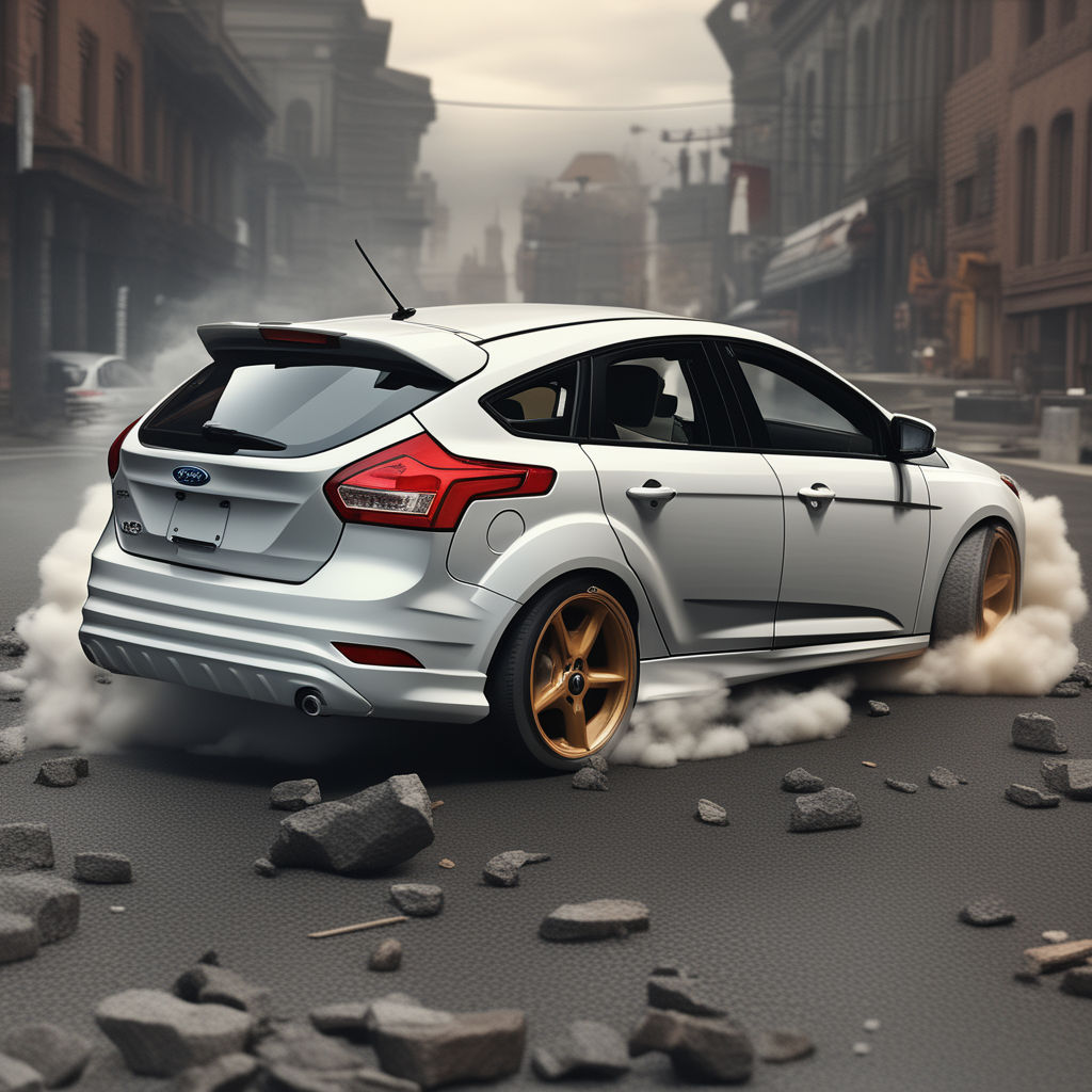 ford fiesta jumping off a ramp sand dust going everywhere shot from behind  the car 6k - Playground