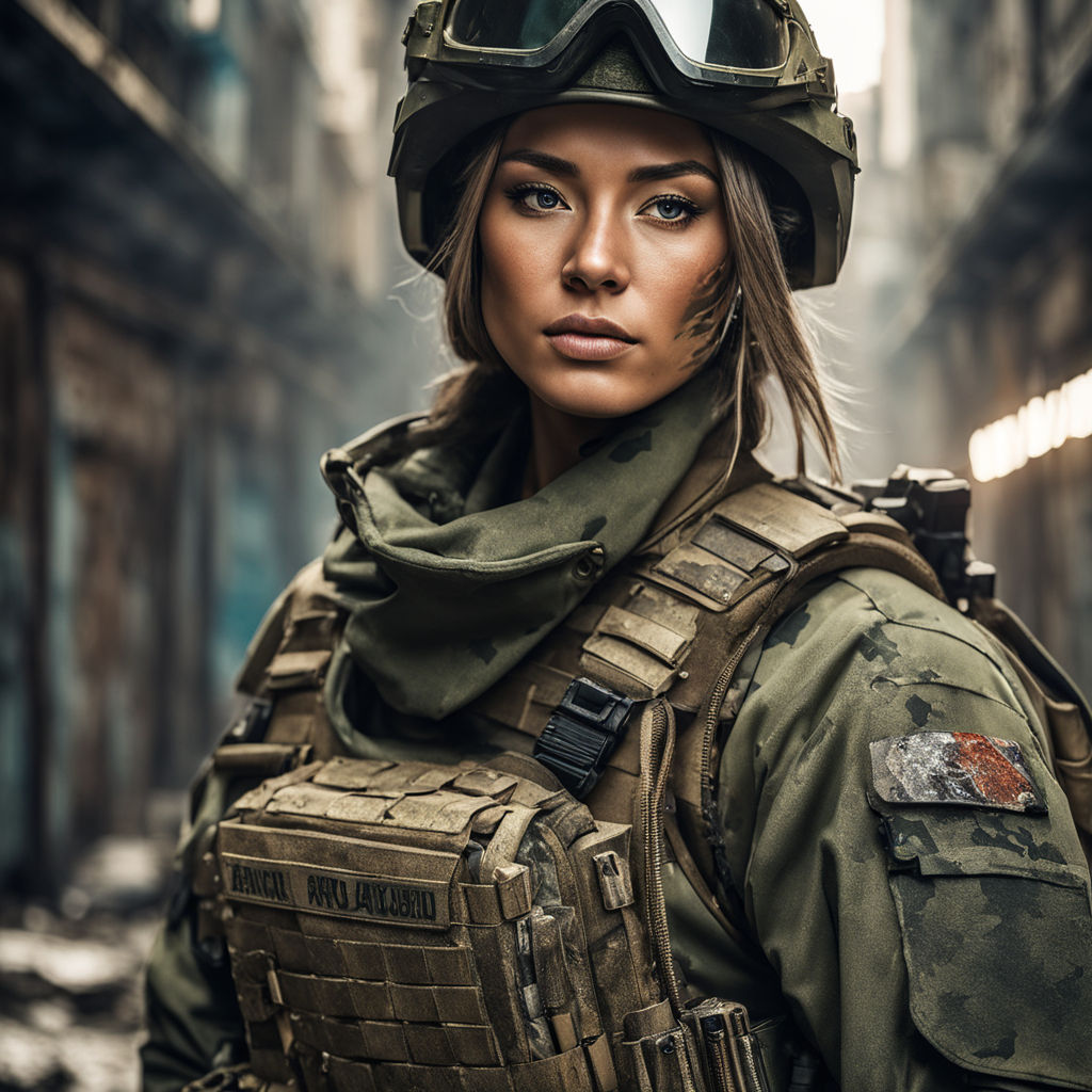 portrait photo of woman in high detailed combat clothes - Playground