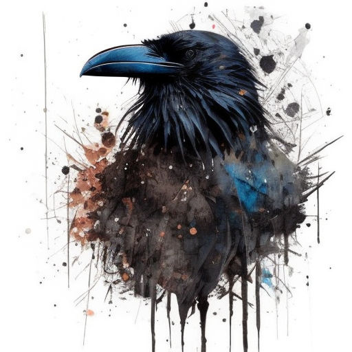 watercolor painting of crow , pen line s...