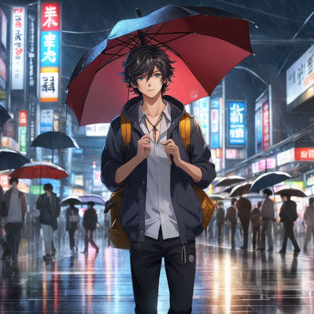 anime boy in the rain drawing