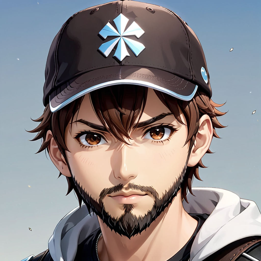 Anime, Cyber punk, man, brown short hair, beard, has...