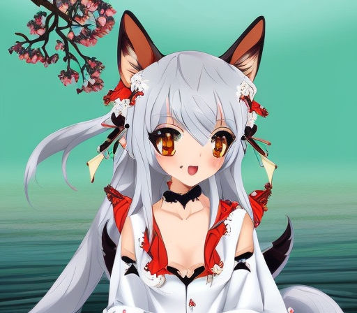 anime fox girl with white hair