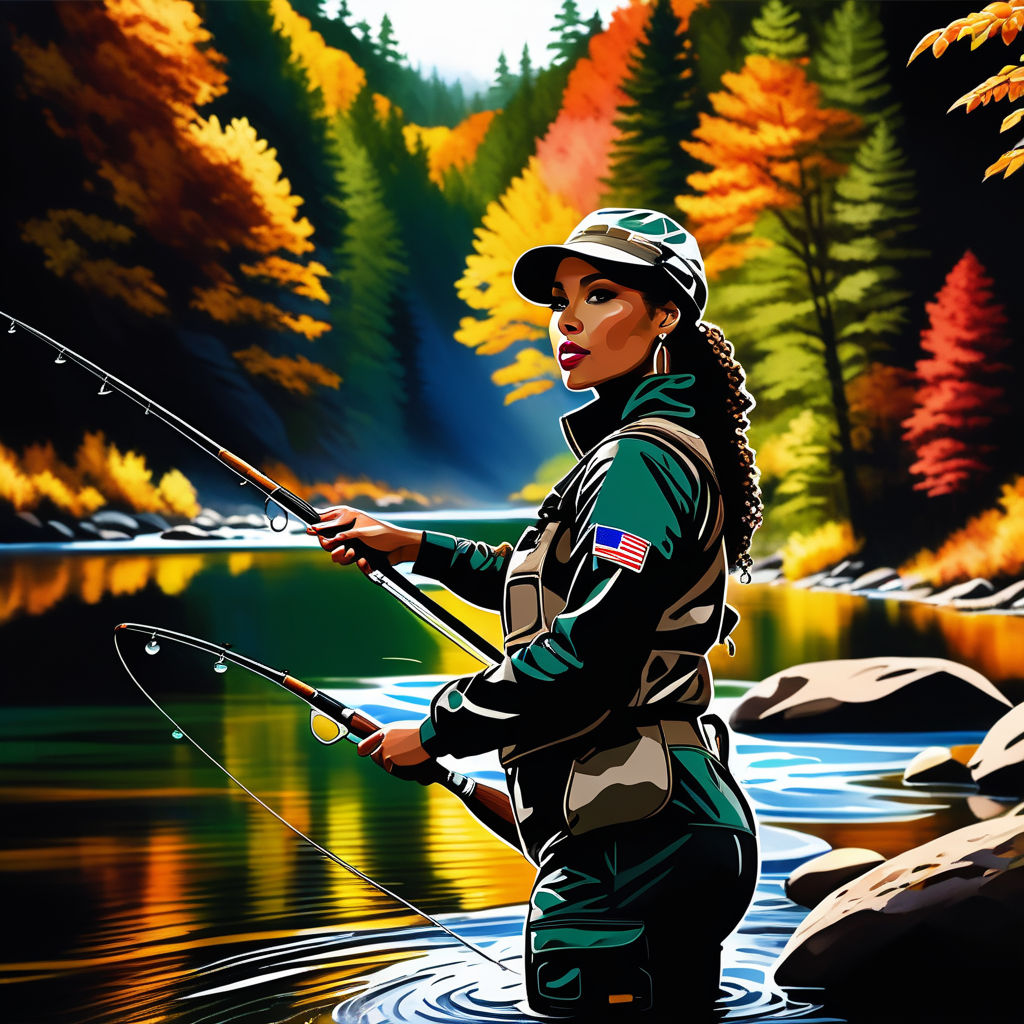 jacked muscular sporty woman fishing with only one fishingrod