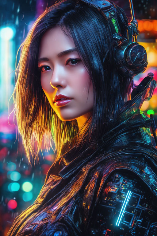 KREA - Portrait of a beautiful cyberpunk android, red lipstick