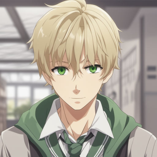 anime boy with green eyes