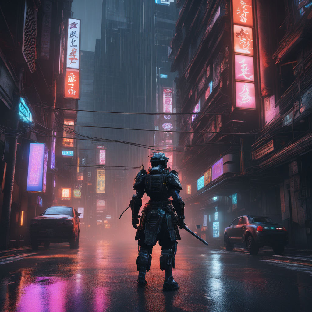 Cyberpunk Ronin in a Neon City - HD Mobile Walls