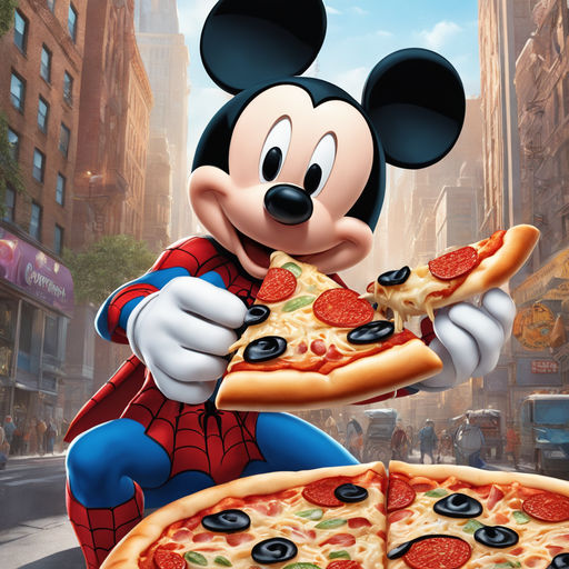 mickey mouse eating pizza