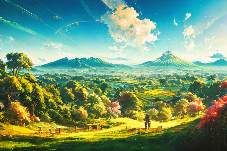 WIde Angle Japanese Anime Landscape Background Clear Sky with Dynamic  Sunlight See Through Sakura Cloud Sakura Tree Beautiful Wildness Fantasy  Scenery Stock Illustration  Adobe Stock