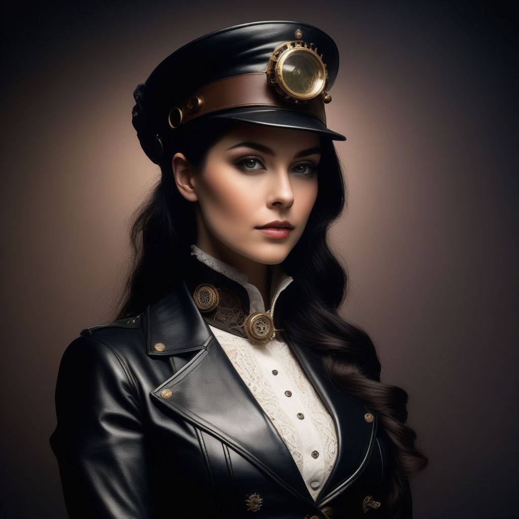 steampunk portrait of lady in uniform with walkie-talkie in her hand -  Playground