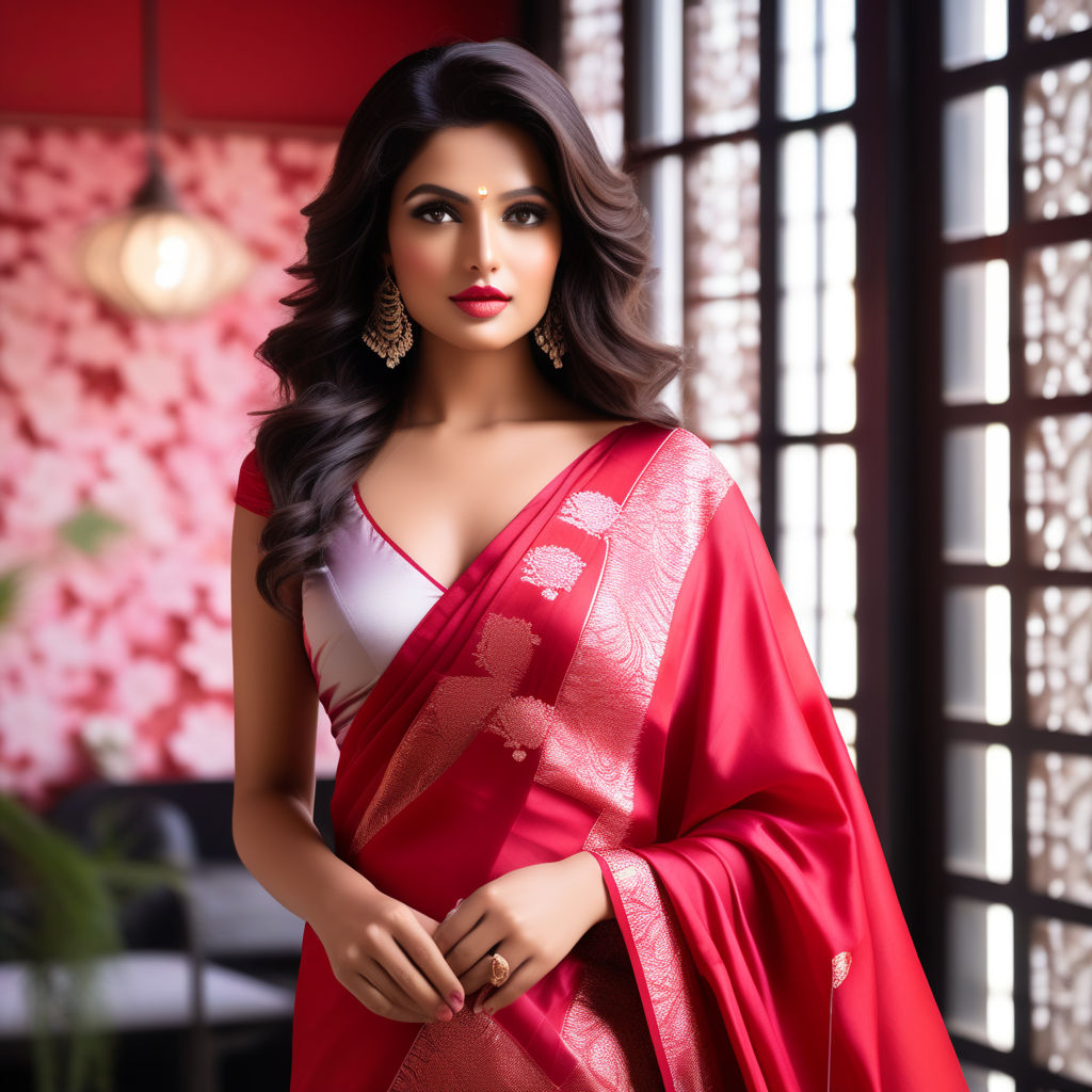 hurtful-crane11: beautiful bengali girl wearing a red saree, bra visible  from saree, seducitive