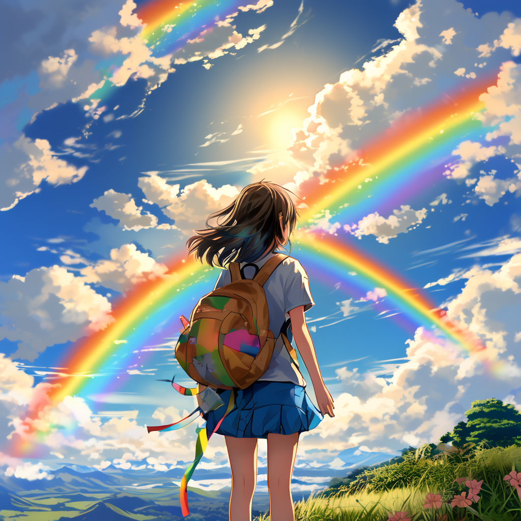 Pastel rainbow colored anime girl on Craiyon