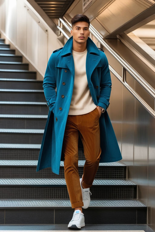 Casual outfit with trench and sky blue pants