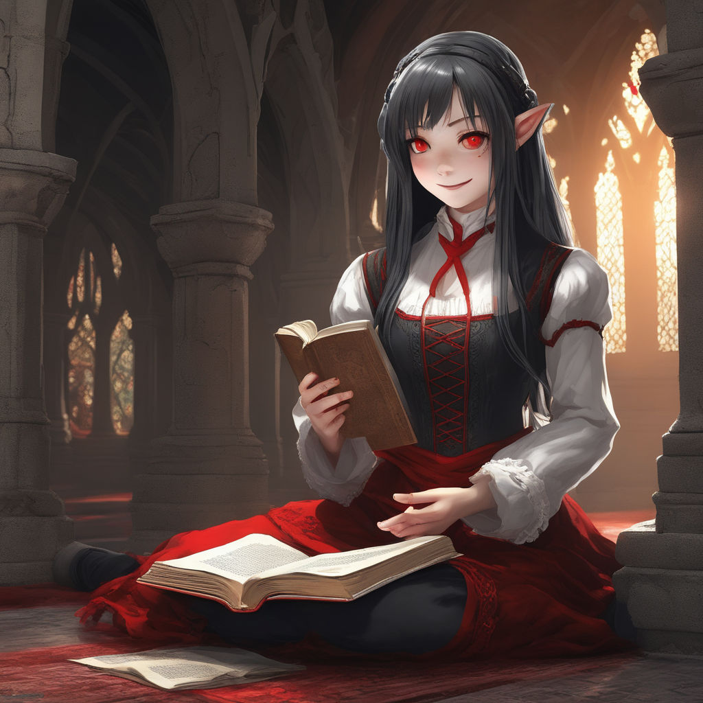 vampire anime girl with red eyes and black hair