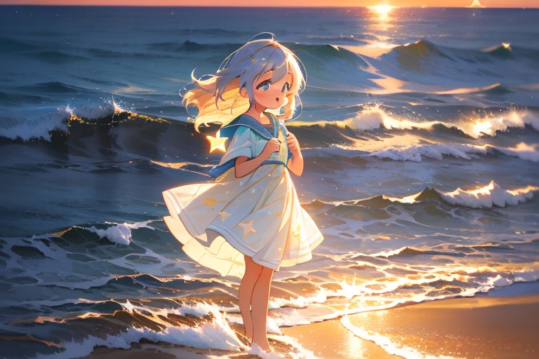 Anime girl seascape beach walking waves rainbow Anime HD wallpaper   Peakpx