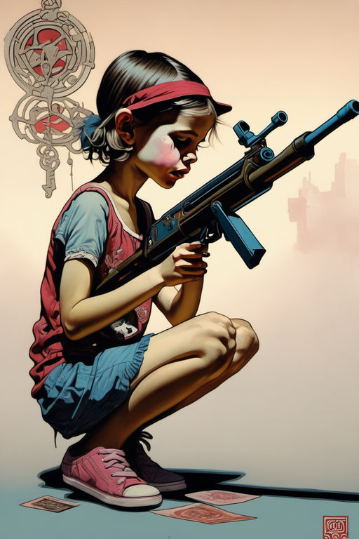 little girl with gun art