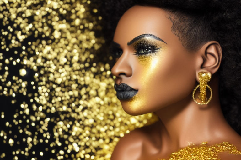 Cosmetics Portrait Black Woman Gold Makeup Brown Background