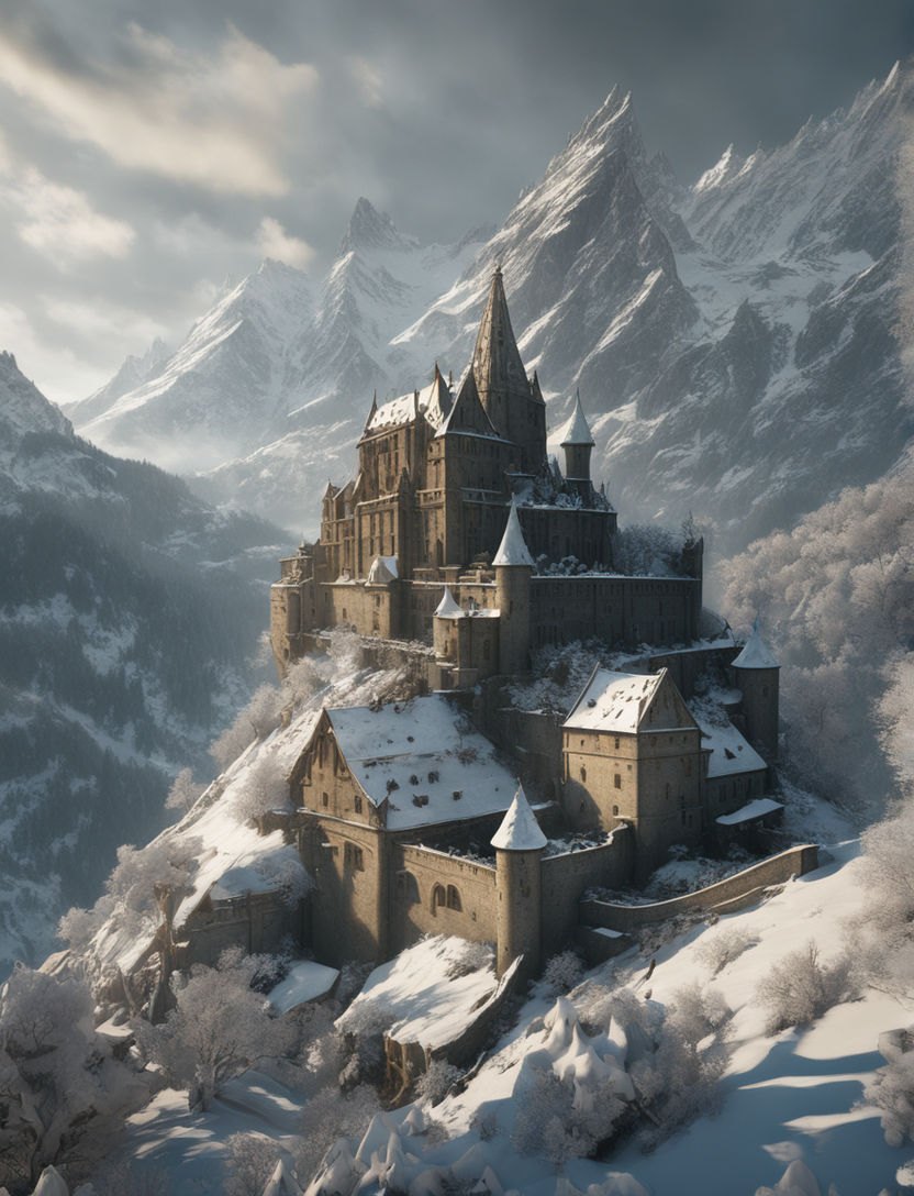 high fantasy castle on a mountain, concept art, on an, Stable Diffusion