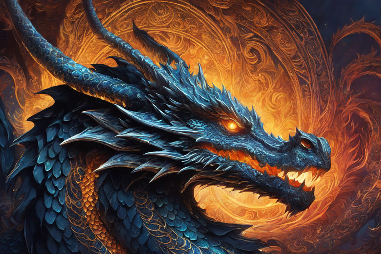 black dragon breathing blue fire