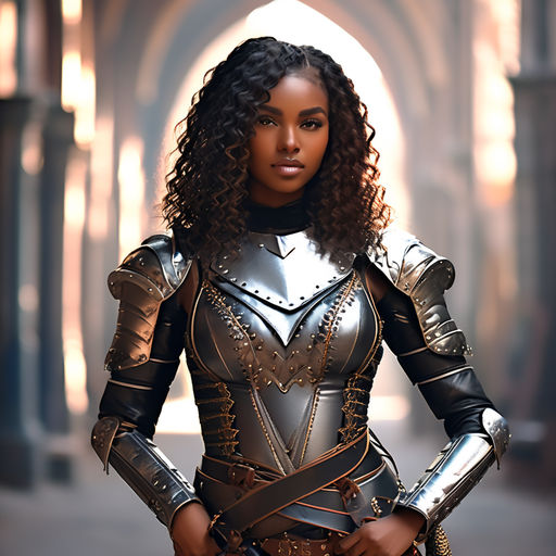 dressed in a medieval black female armor - Playground