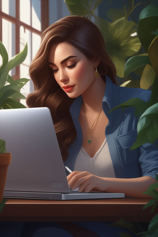 girl working at computer cartoons