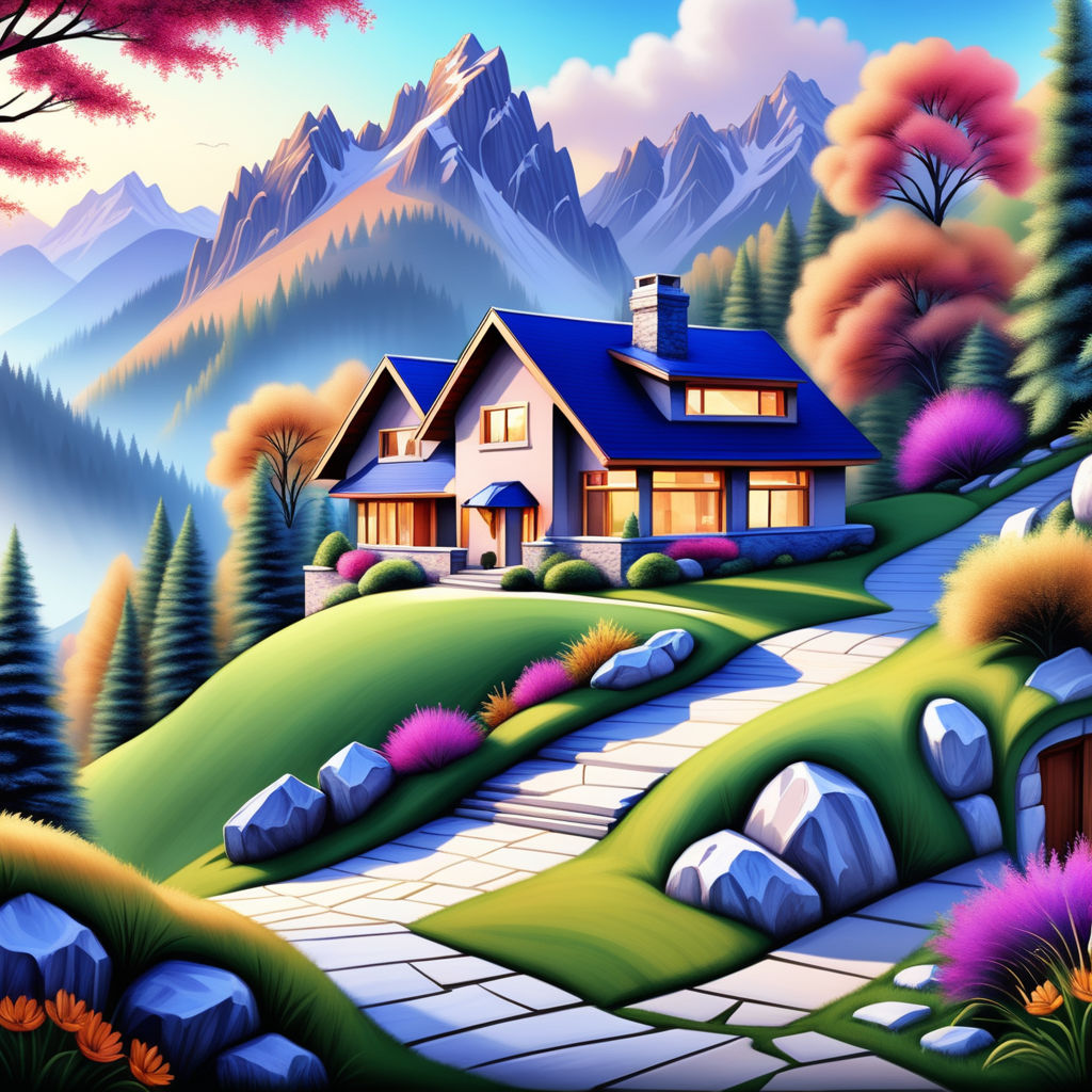 Dreamcore-like picture: a quaint house nestled in an expansive