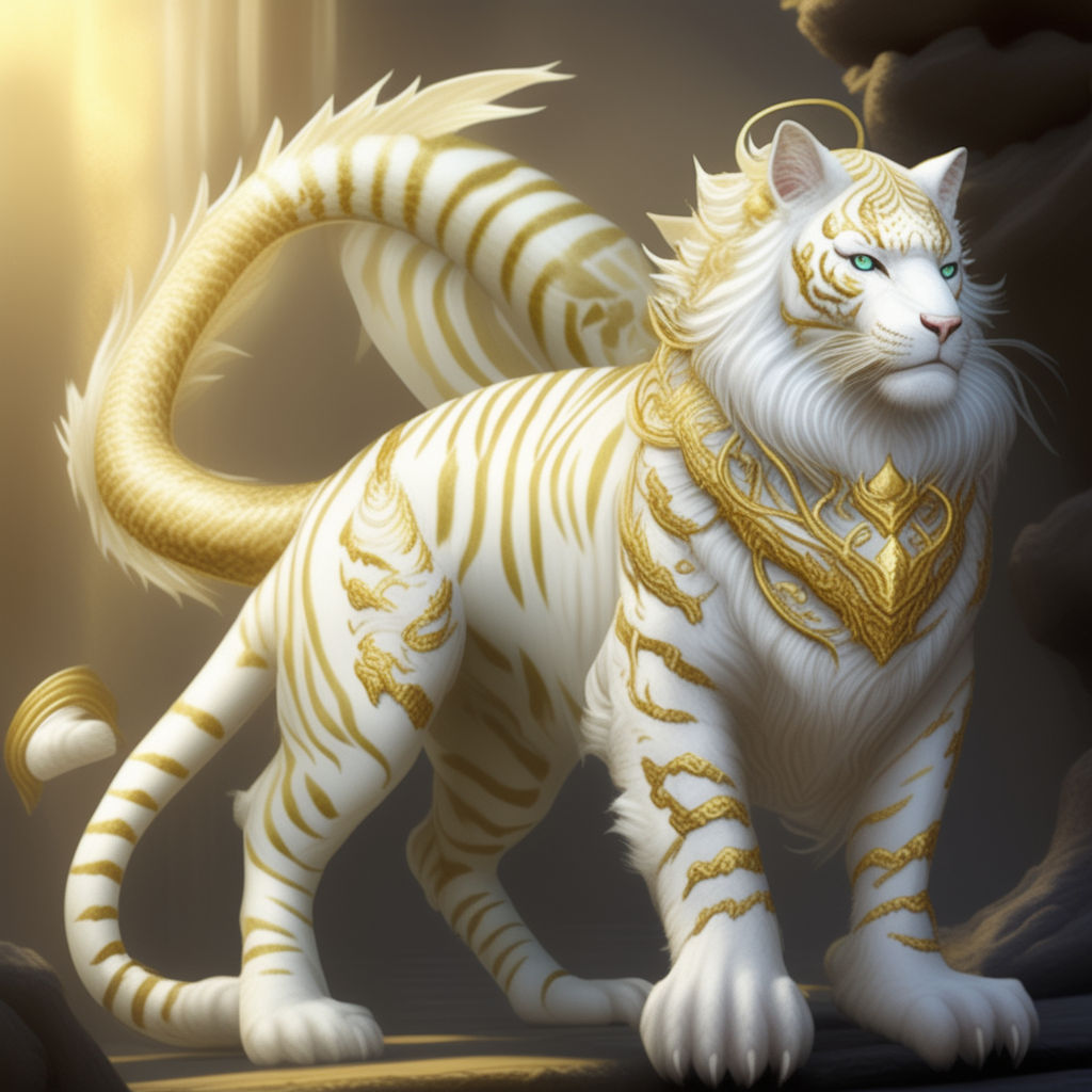 Stunning White Tiger with Long Wavy Curly Mane · Creative Fabrica