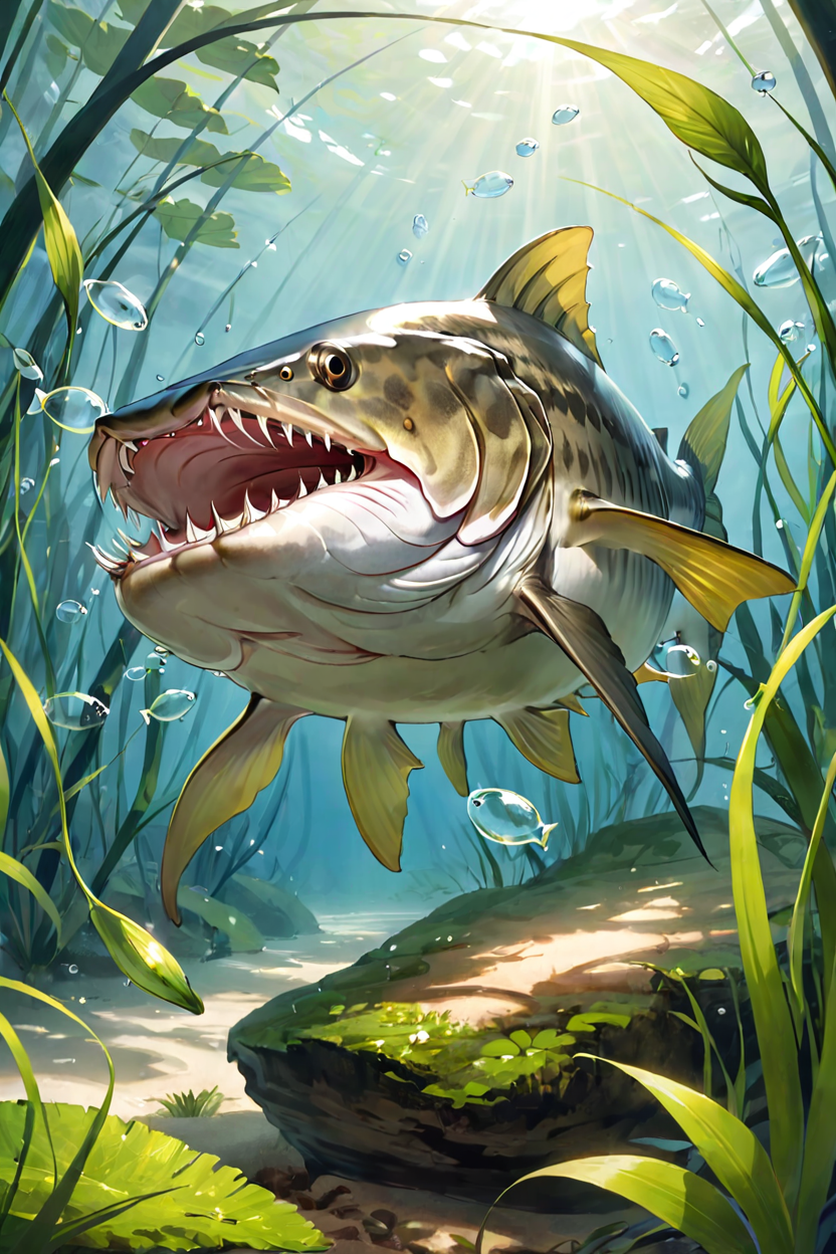 extremely realistic and detailed digital painting of a Bass(fish) -  Playground