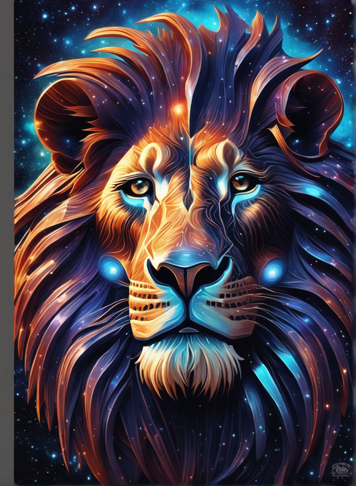 An Angry Lion with an Open Mouth and Sharp Teeth Roars in the Thicket of  the Night Forest. Generative AI Illustration in Bright Colors with Abstract  Brush Strokes for Wall Art and