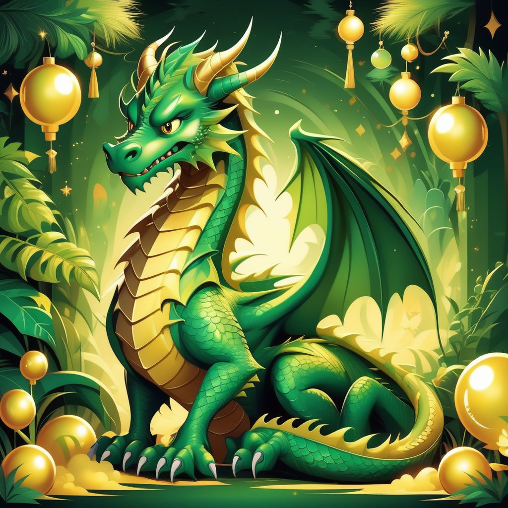 Green wood dragon, generative ai illustration Stock Illustration