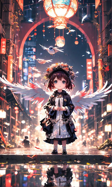 anime, fan art, anime girls, anime boys, Sun, wings