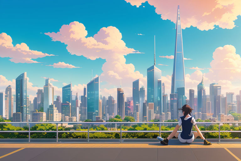 anime city skyline with a bridge and a river at sunset. generative ai.  28498222 Stock Photo at Vecteezy