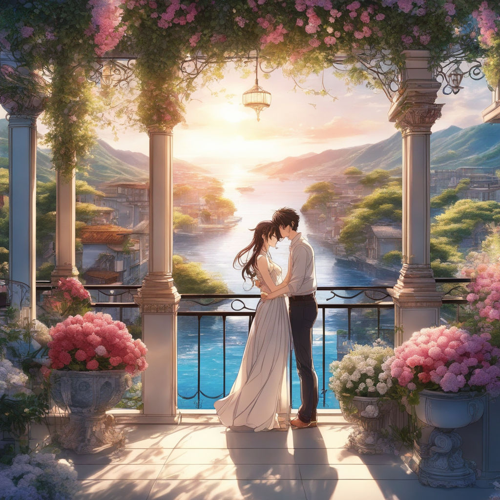 Couple getting married in anime style Studio Ghibli style hayao Miyazaki