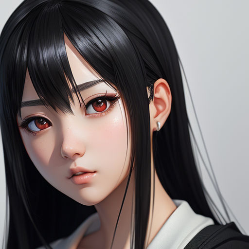 evil anime girl with black hair and red eyes