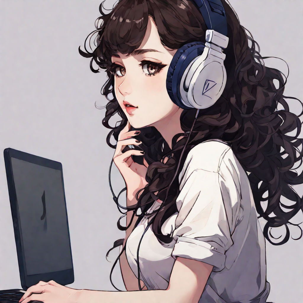 weak-caribou574: a girl [anime-style] using headphones, listenning lo-fi  music, picture for profile.