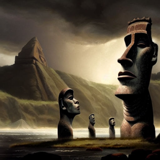 An anthropomorphic moai wearing a suit, digital art