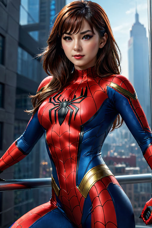 Beautiful woman detailed curvy hourglass body using spider girl