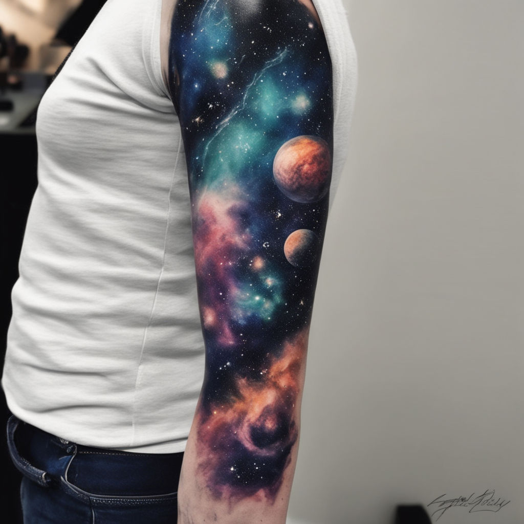 Premium Vector | Ufo in the space galaxy tattoo monoline badge design