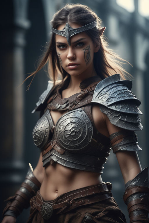 fantasy, sensual woman with Legendary Chest armor bikini full-bo