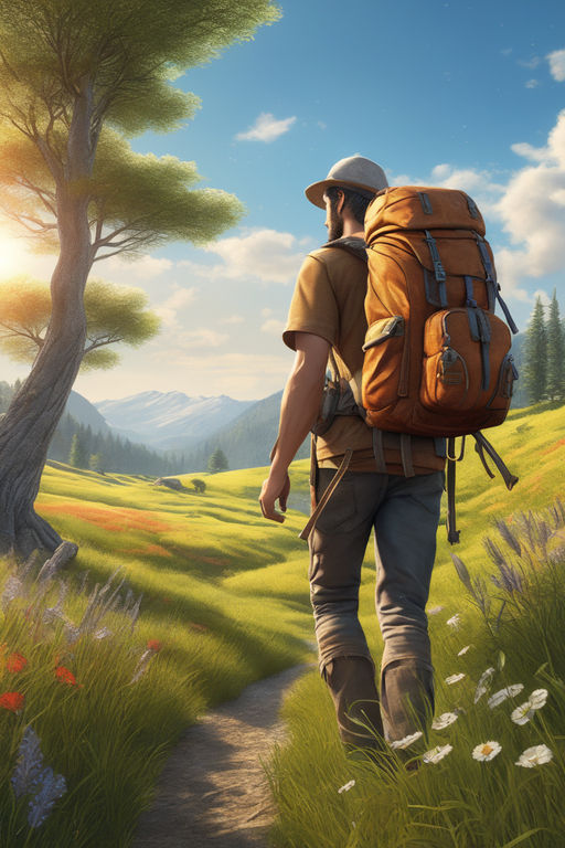 Hiking clipart illustration depicting a hiker with a backpack, enjoying the  scenic view of a waterfall in a lush forest. AI Generated 26674671 PNG