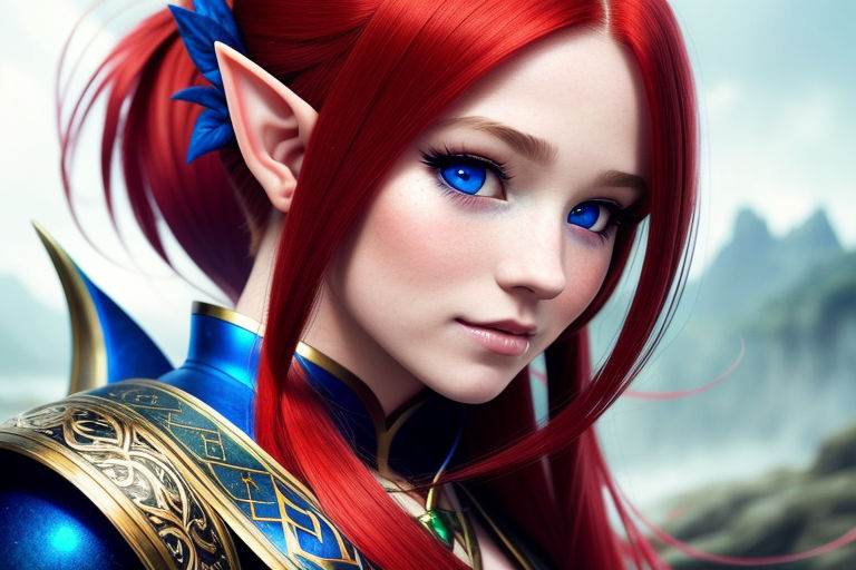 Light Red Blue Eyes Anime Girl Ears Jewelry Armor Hair 4K HD Anime