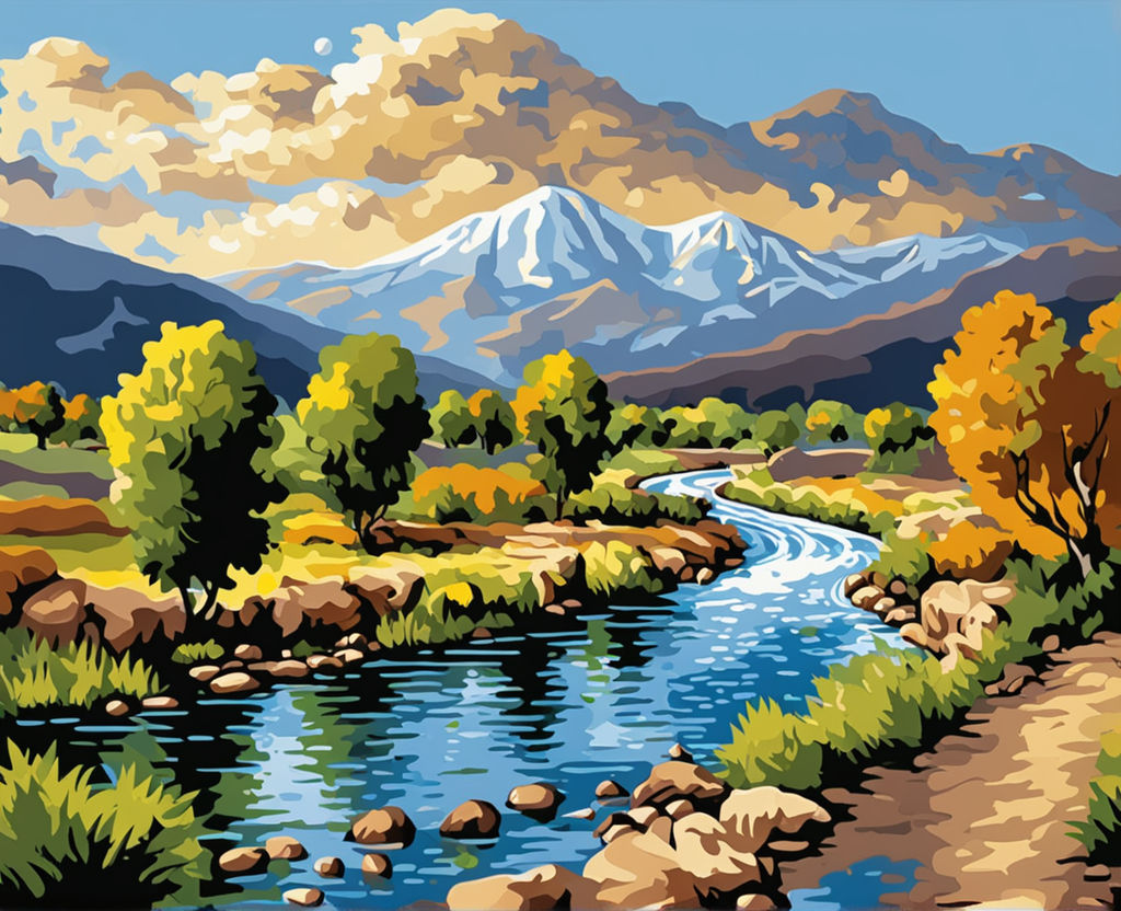 Mountain scene with stream, trees, and rocks png download - 4000*4068 -  Free Transparent Cartoon png Download. - CleanPNG / KissPNG