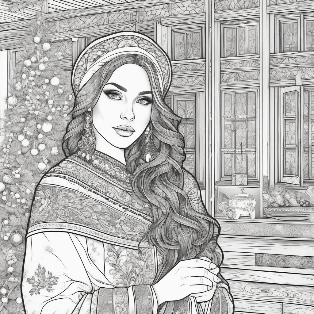 Generate a high-quality and visually stunning outlined only black-and-white  illustration for coloring book of an Egyptian lady in traditional clothing.  Highlight the elegance of Egyptian fashion - Playground