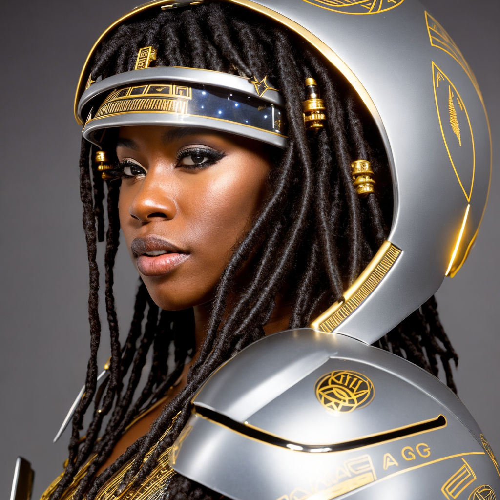 young woman wearing a simple tape adhesive futuristic outfit with printed  hieroglyphic scarabs - Playground