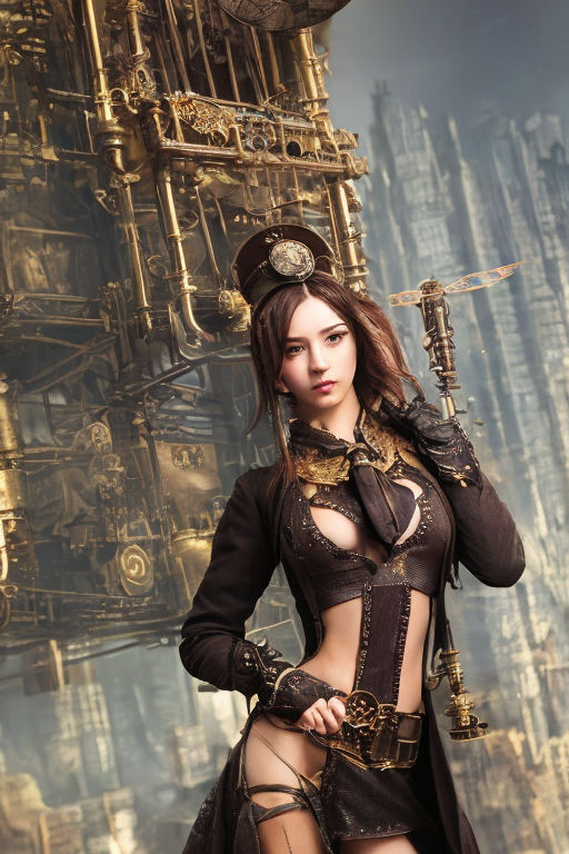 Hyper Realistic Steampunk Lady in a Big Victorian Dress · Creative