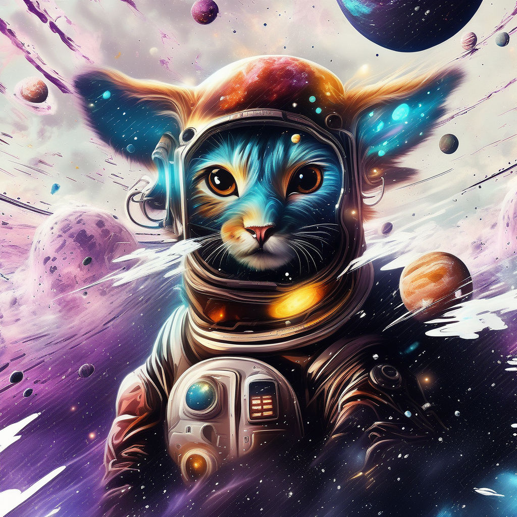 Space Cat with Planets - Enchanting Cosmic Scene, AI Art Generator