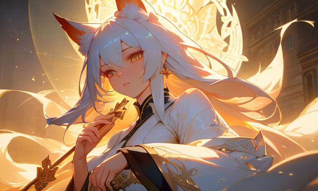 anime white kitsune girl